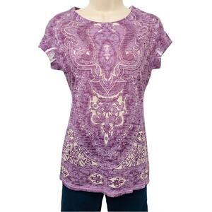 INC International Concepts Purple White Mandala Print T Shirt